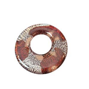 Art Glass Necklace Round Pendant Brown Ivory Animal Print size 1.75 No Chain NEW